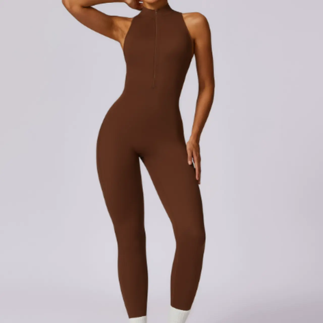 MunaWear - One-Pieces - Leona – Seamless Breathable Sport Jumpsuit for Women with Ultimate Comfort and Flexibility - Brown / XL