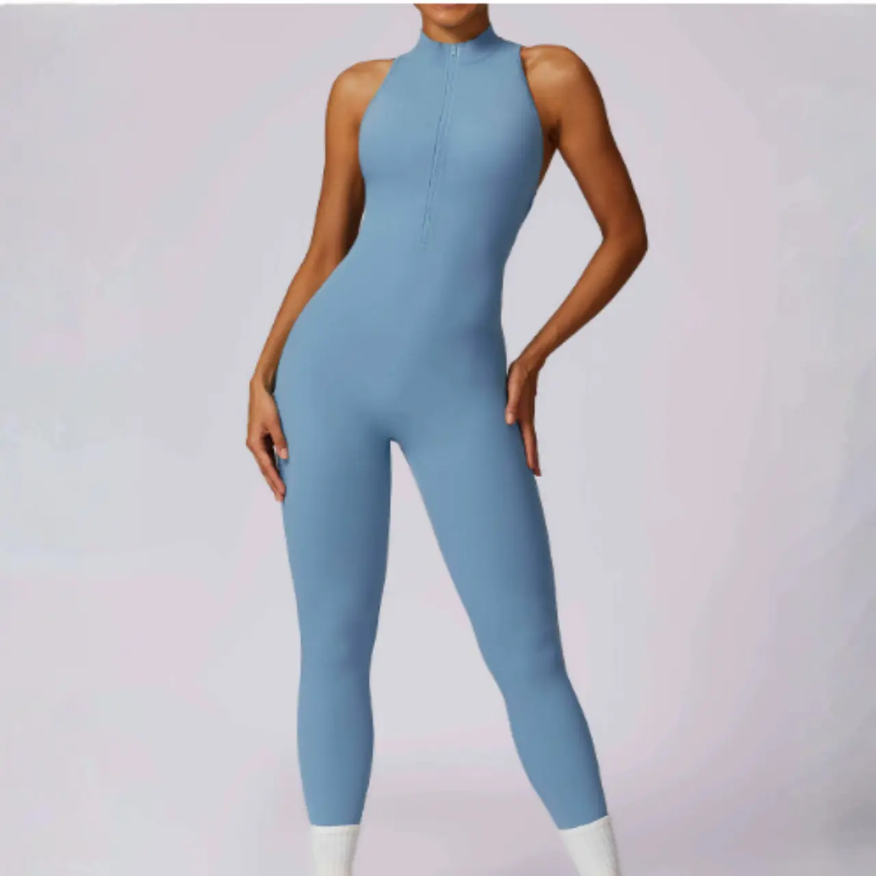 MunaWear - One-Pieces - Leona – Seamless Breathable Sport Jumpsuit for Women with Ultimate Comfort and Flexibility - Light Blue / XL