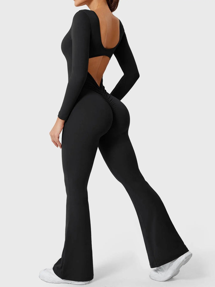 MunaWear  One-Pieces  Lila – Elegant Black Jumpsuit for Women with Deep V-Back and Stretchy Comfort 