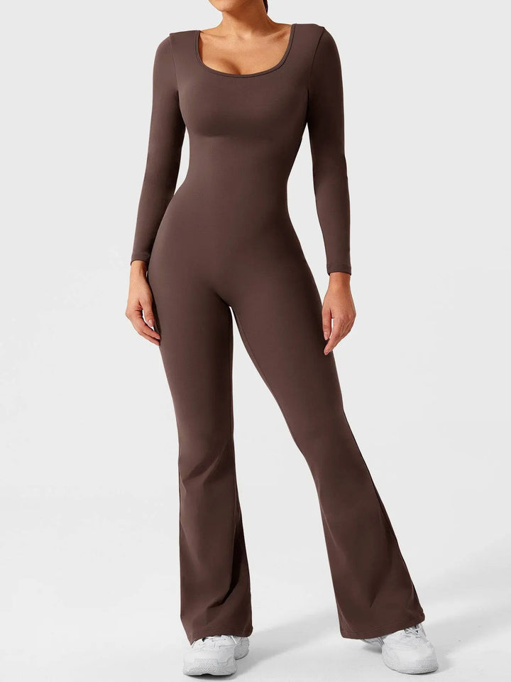 MunaWear  One-Pieces  Lila – Elegant Black Jumpsuit for Women with Deep V-Back and Stretchy Comfort  Brown-XL