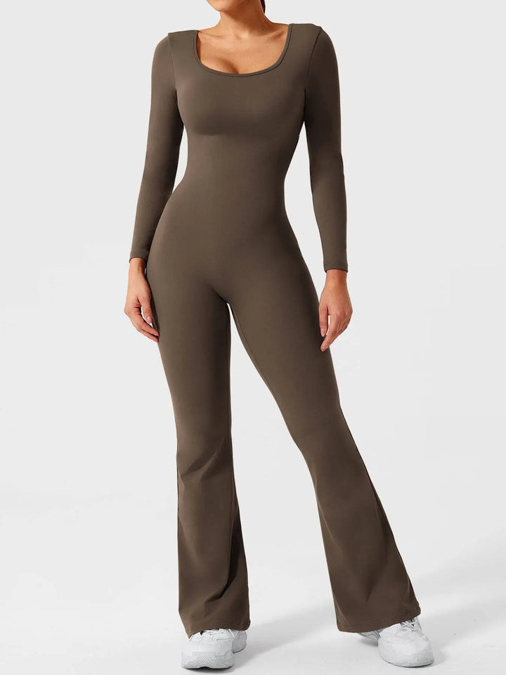 MunaWear  One-Pieces  Lila – Elegant Black Jumpsuit for Women with Deep V-Back and Stretchy Comfort  Dark-Brown-XL