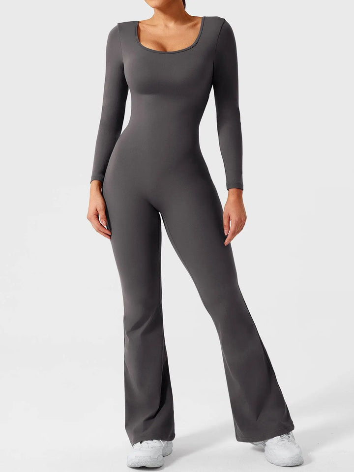 MunaWear  One-Pieces  Lila – Elegant Black Jumpsuit for Women with Deep V-Back and Stretchy Comfort  Gray-XL