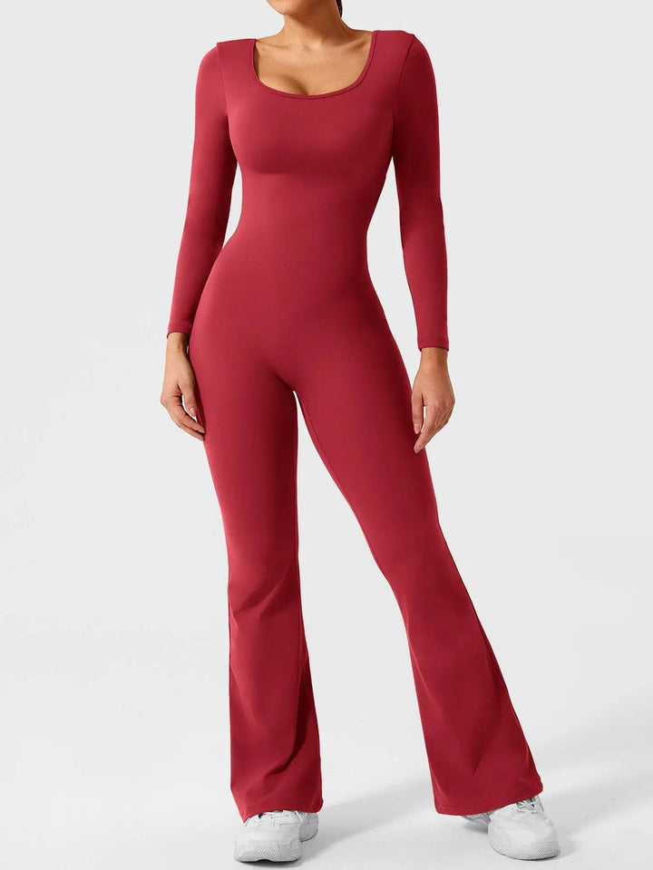 MunaWear  One-Pieces  Lila – Elegant Black Jumpsuit for Women with Deep V-Back and Stretchy Comfort  Red-XL