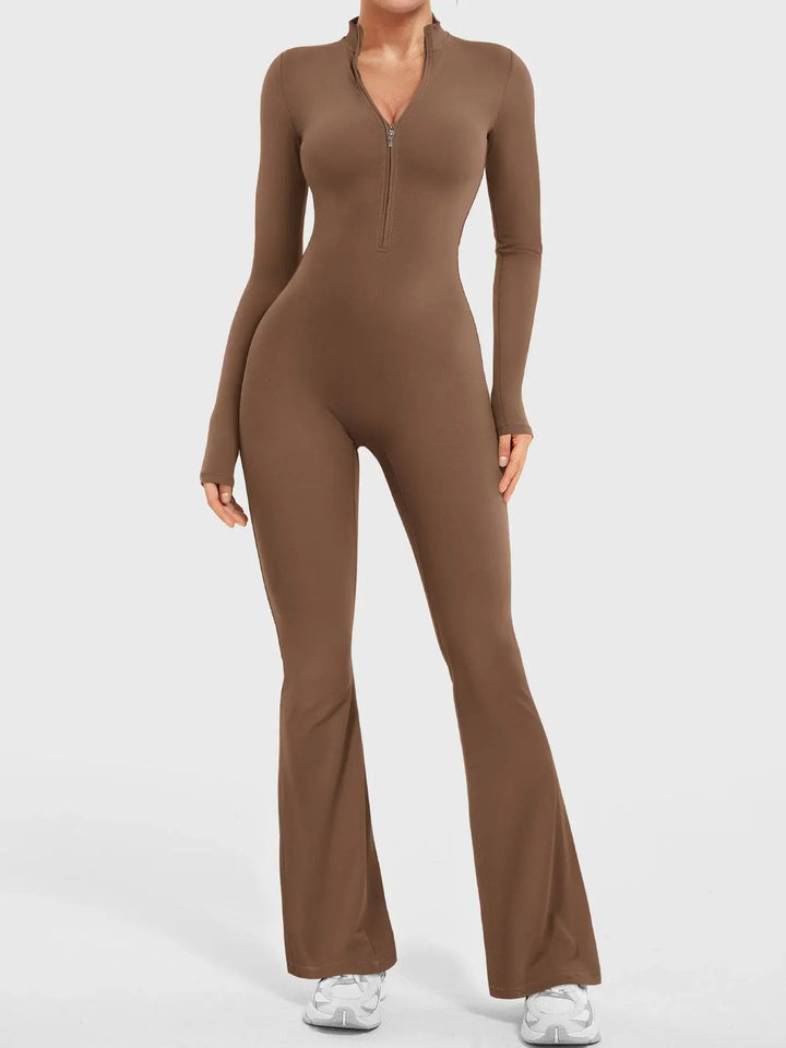 MunaWear  One-Pieces  Lila – Seamless Long Sleeve Sport Jumpsuit with Flared Legs for Yoga and Casual Wear 
