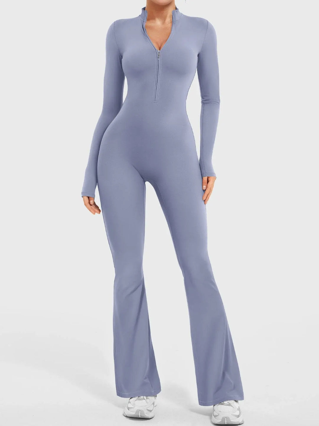 MunaWear  One-Pieces  Lila – Seamless Long Sleeve Sport Jumpsuit with Flared Legs for Yoga and Casual Wear  Blue-XL