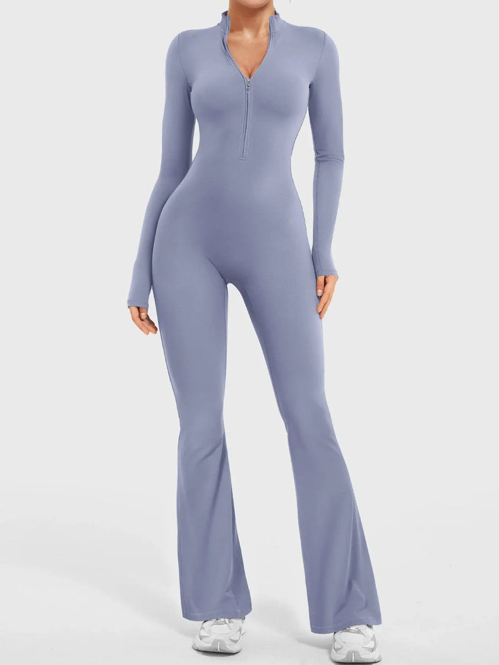 MunaWear  One-Pieces  Lila – Seamless Long Sleeve Sport Jumpsuit with Flared Legs for Yoga and Casual Wear  Blue-XL