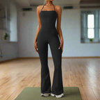 Maya – Elegant Black Jumpsuit for Women with Halter Neck Design & Flared Legs
