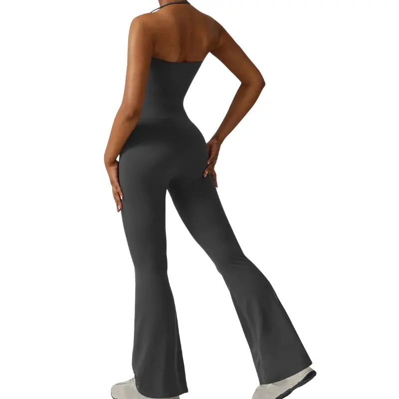 MunaWear - One-Pieces - Maya – Elegant Black Jumpsuit for Women with Halter Neck Design & Flared Legs - 