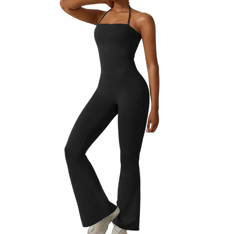MunaWear - One-Pieces - Maya – Elegant Black Jumpsuit for Women with Halter Neck Design & Flared Legs - 