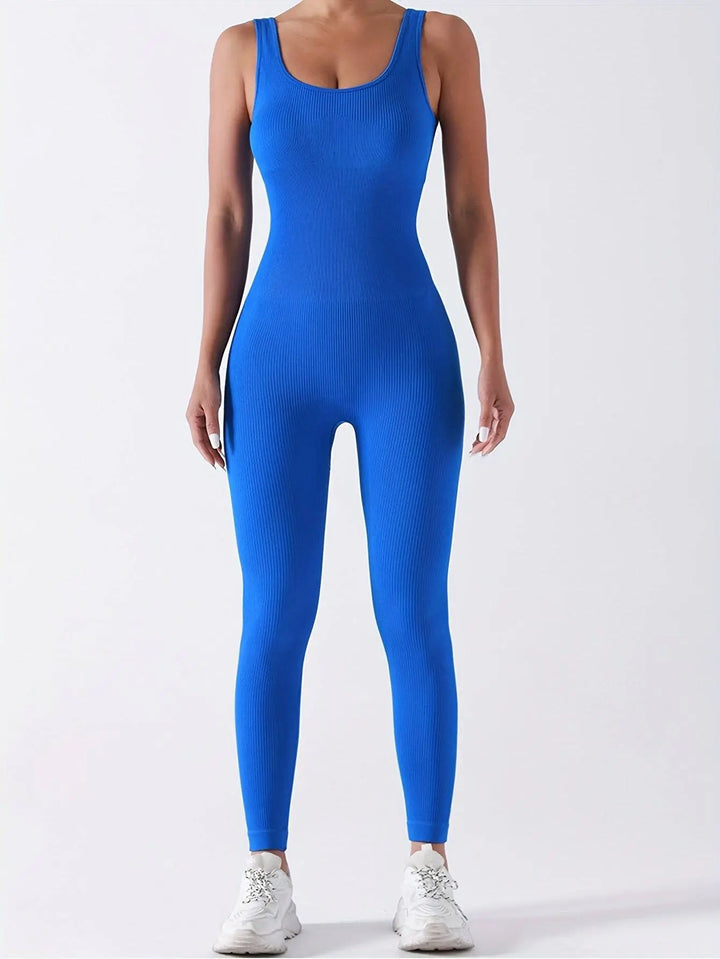 MunaWear  One-Pieces  Mia – Breathable Short Sleeve Sport Jumpsuit for Fitness, Yoga & Casual Wear  Blue-L