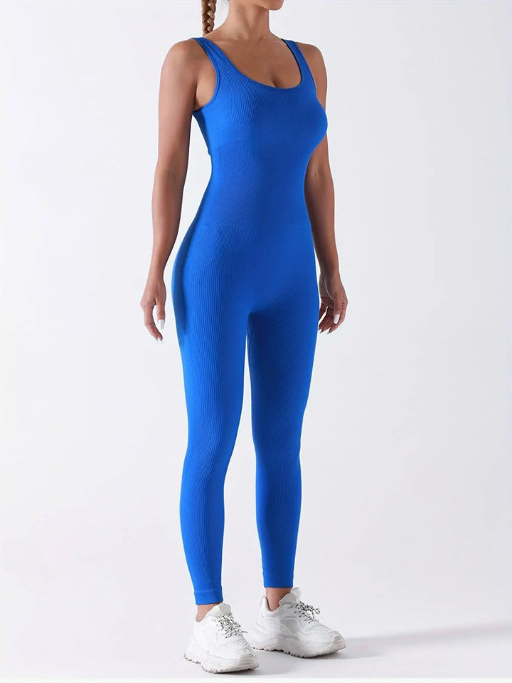MunaWear  One-Pieces  Mia – Breathable Short Sleeve Sport Jumpsuit for Fitness, Yoga & Casual Wear  Blue-M