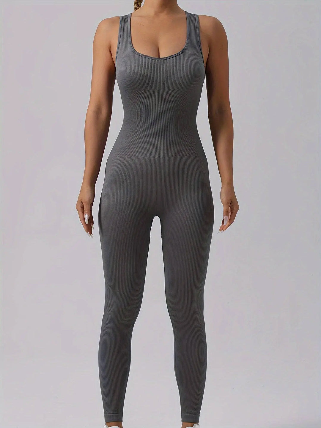 MunaWear  One-Pieces  Mia – Breathable Short Sleeve Sport Jumpsuit for Fitness, Yoga & Casual Wear  Gray-S