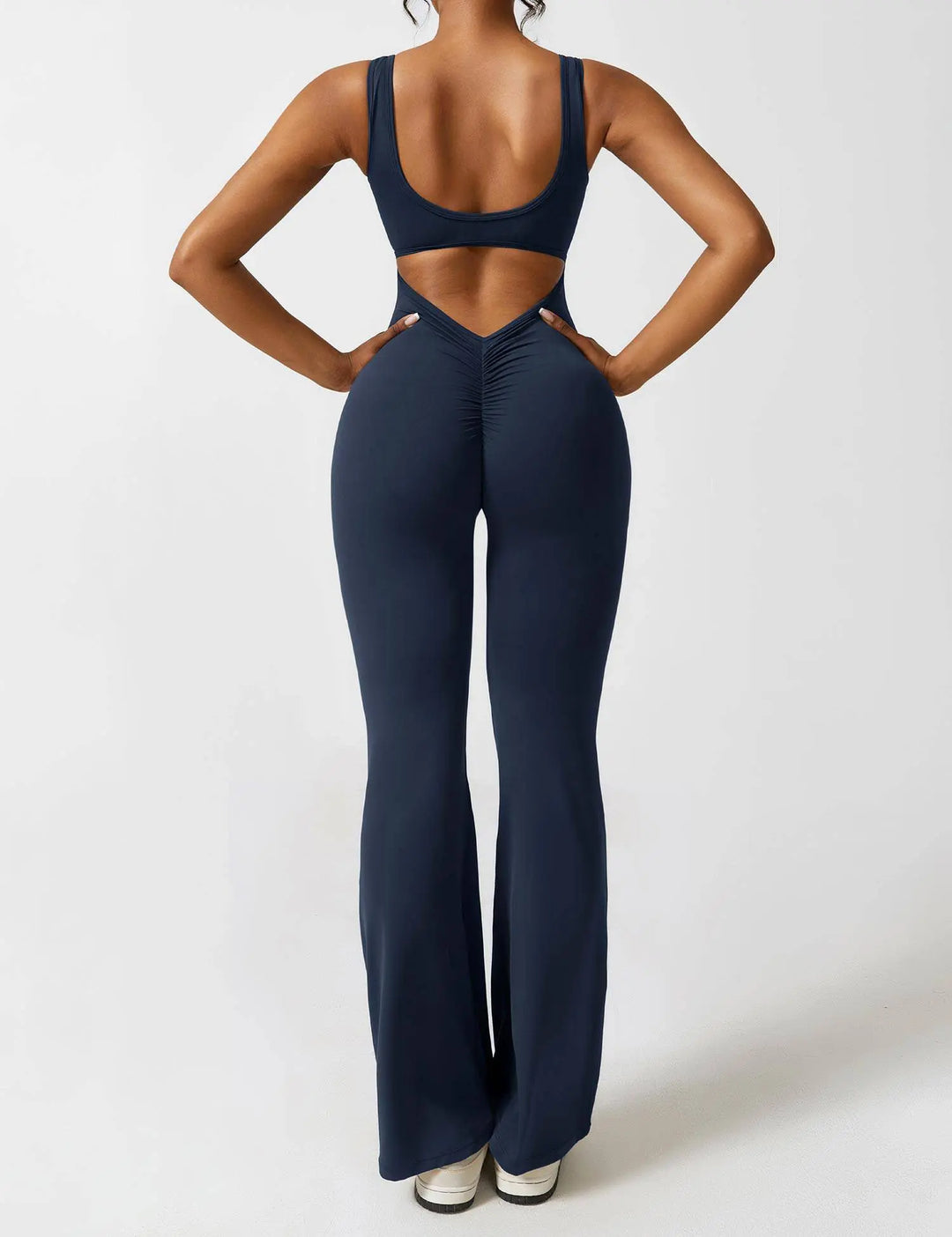 MunaWear  One-Pieces  Mia – Flared Black Jumpsuit for Women with Deep V-Back for Yoga and Fitness 