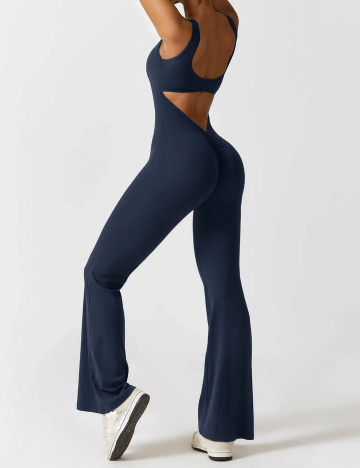 MunaWear  One-Pieces  Mia – Flared Black Jumpsuit for Women with Deep V-Back for Yoga and Fitness 