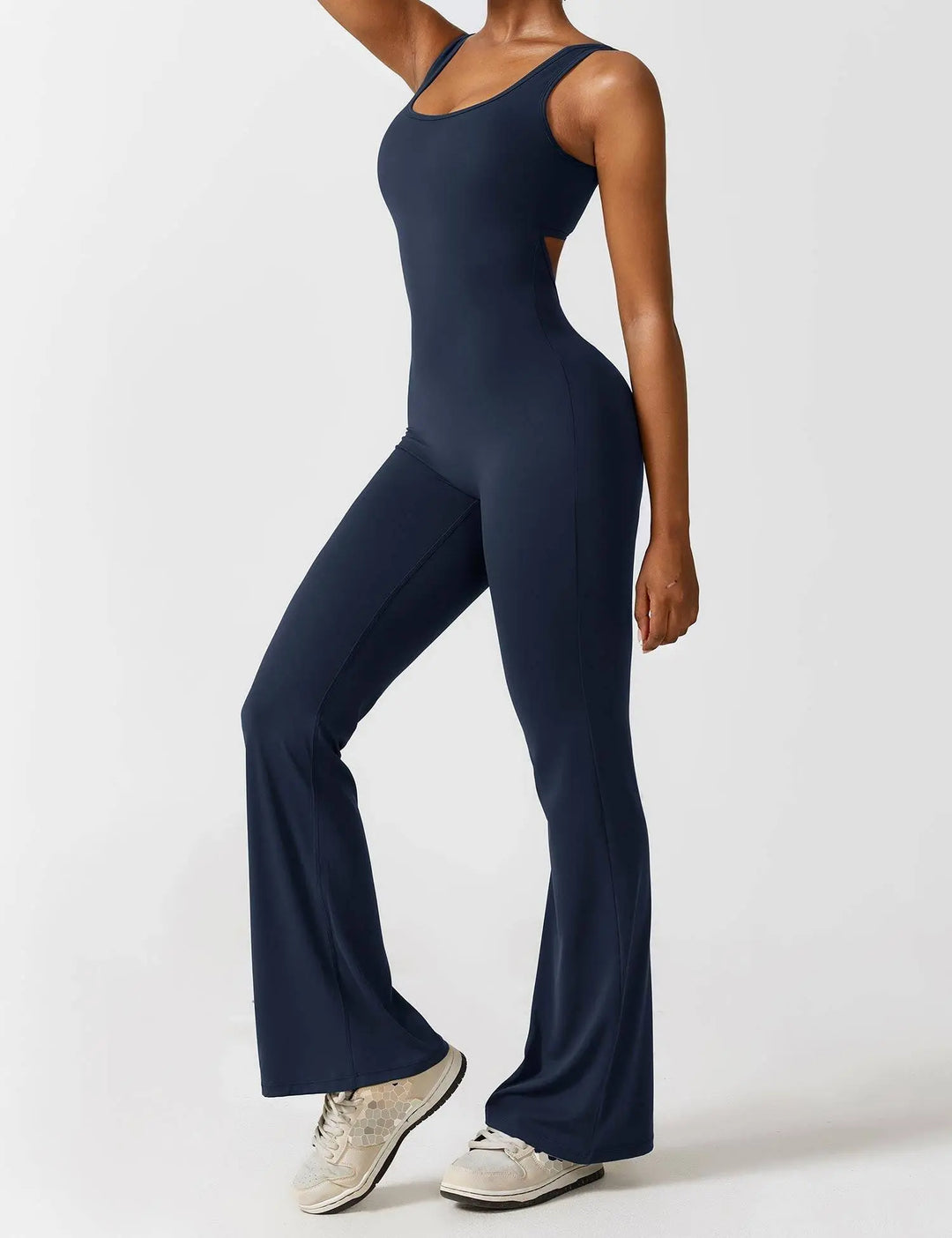 MunaWear  One-Pieces  Mia – Flared Black Jumpsuit for Women with Deep V-Back for Yoga and Fitness 