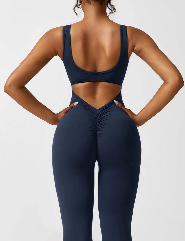 MunaWear  One-Pieces  Mia – Flared Black Jumpsuit for Women with Deep V-Back for Yoga and Fitness 