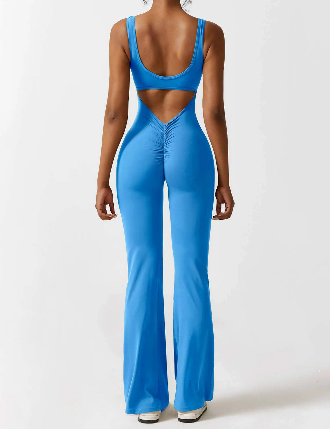 MunaWear  One-Pieces  Mia – Flared Black Jumpsuit for Women with Deep V-Back for Yoga and Fitness  Blue-XL