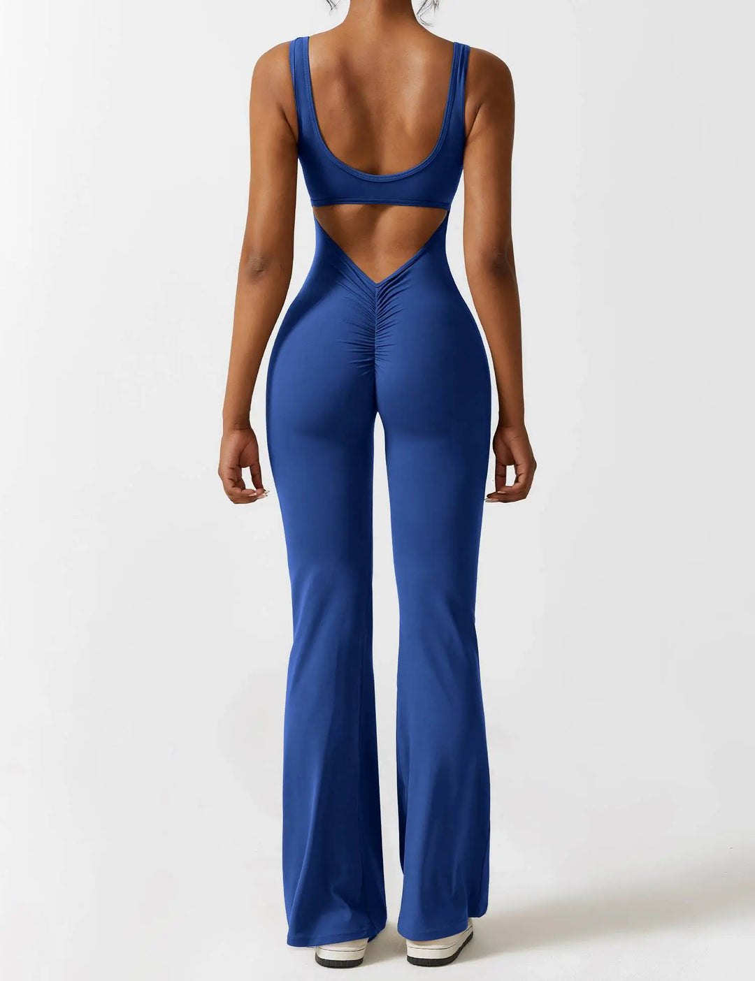MunaWear  One-Pieces  Mia – Flared Black Jumpsuit for Women with Deep V-Back for Yoga and Fitness  Royal-Blue-XL