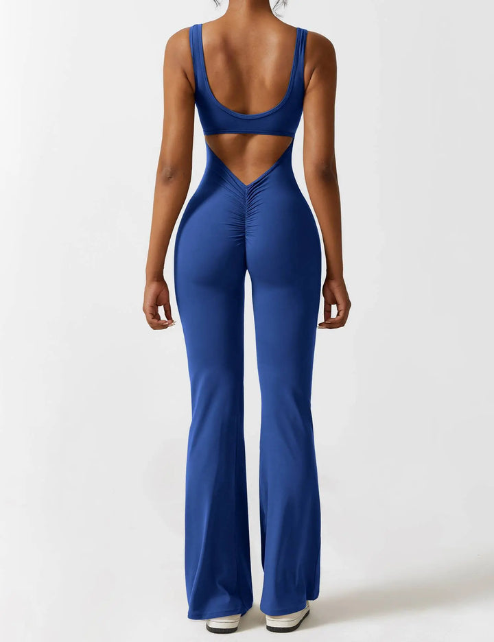 MunaWear  One-Pieces  Mia – Flared Black Jumpsuit for Women with Deep V-Back for Yoga and Fitness  Royal-Blue-XL