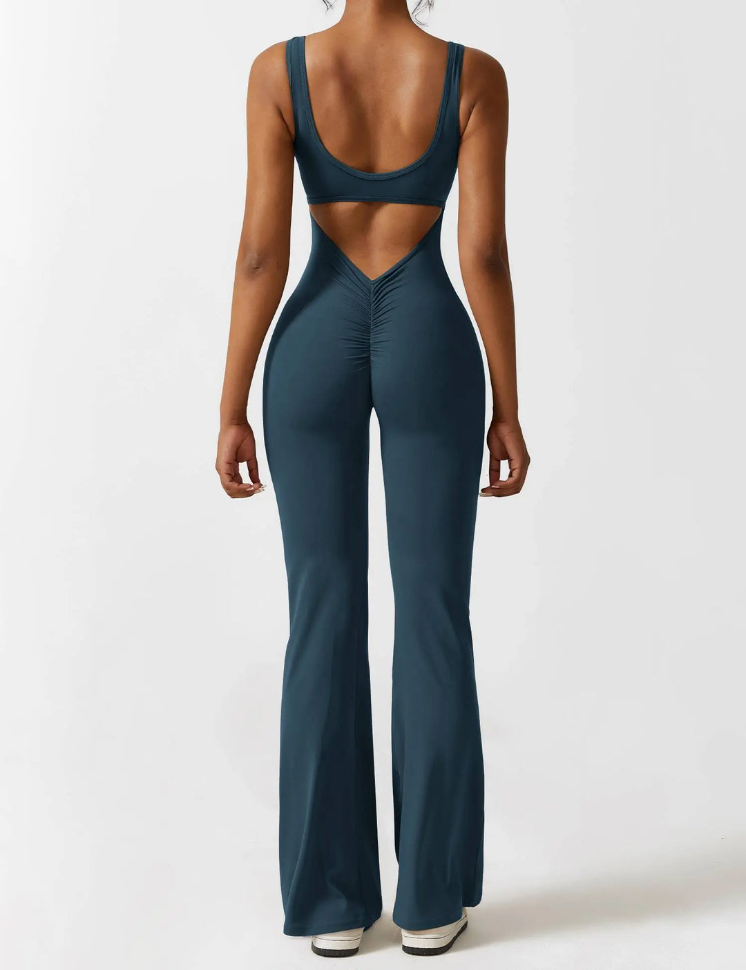 MunaWear  One-Pieces  Mia – Flared Black Jumpsuit for Women with Deep V-Back for Yoga and Fitness  Turquoise-XL