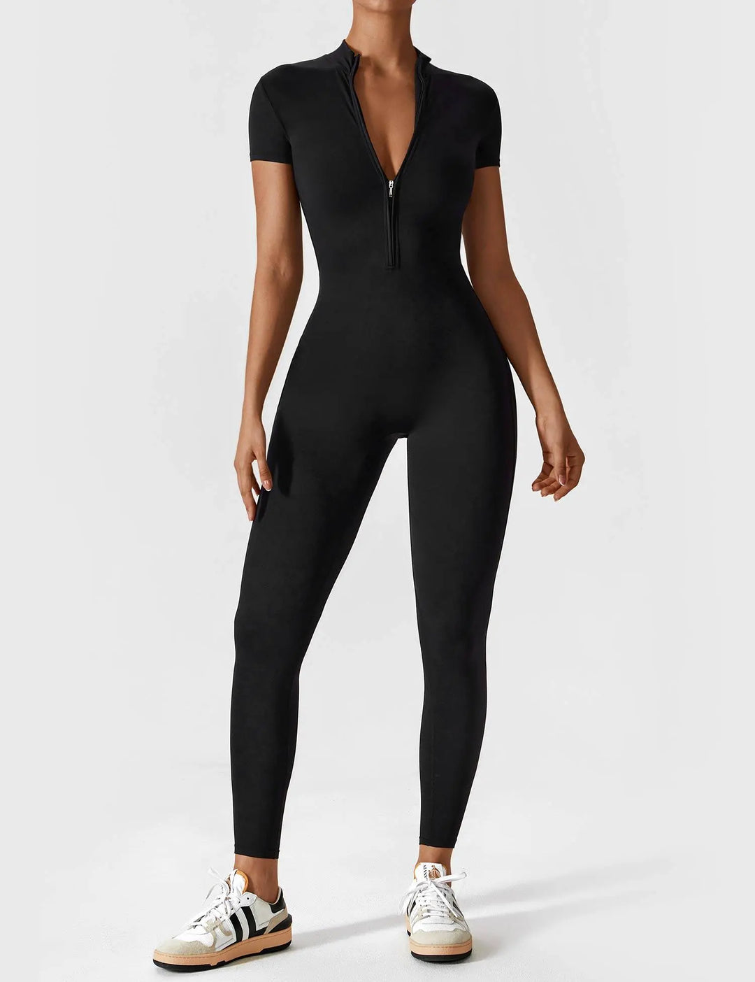 MunaWear  One-Pieces  Samantha – Slim-Fit Short Sleeve Sport Jumpsuit with Zipper for Yoga and Fitness 