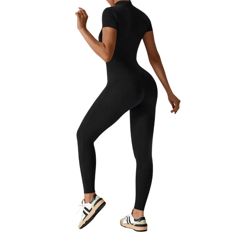 Samantha – Slim-Fit Short Sleeve Sport Jumpsuit with Zipper for Yoga and Fitness