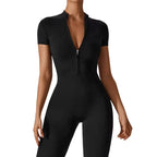 Samantha – Slim-Fit Short Sleeve Sport Jumpsuit with Zipper for Yoga and Fitness