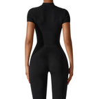 Samantha – Slim-Fit Short Sleeve Sport Jumpsuit with Zipper for Yoga and Fitness