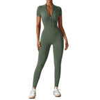 Samantha – Slim-Fit Short Sleeve Sport Jumpsuit with Zipper for Yoga and Fitness