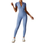 Samantha – Slim-Fit Short Sleeve Sport Jumpsuit with Zipper for Yoga and Fitness