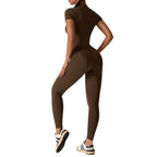 MunaWear - One-Pieces - Samantha – Slim-Fit Short Sleeve Sport Jumpsuit with Zipper for Yoga and Fitness - 