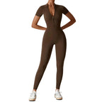 MunaWear - One-Pieces - Samantha – Slim-Fit Short Sleeve Sport Jumpsuit with Zipper for Yoga and Fitness - 