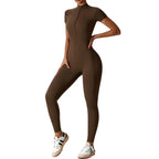 MunaWear - One-Pieces - Samantha – Slim-Fit Short Sleeve Sport Jumpsuit with Zipper for Yoga and Fitness - 