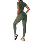 MunaWear - One-Pieces - Samantha – Slim-Fit Short Sleeve Sport Jumpsuit with Zipper for Yoga and Fitness - 