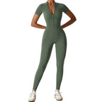MunaWear - One-Pieces - Samantha – Slim-Fit Short Sleeve Sport Jumpsuit with Zipper for Yoga and Fitness - 