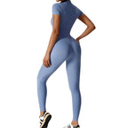 MunaWear - One-Pieces - Samantha – Slim-Fit Short Sleeve Sport Jumpsuit with Zipper for Yoga and Fitness - 