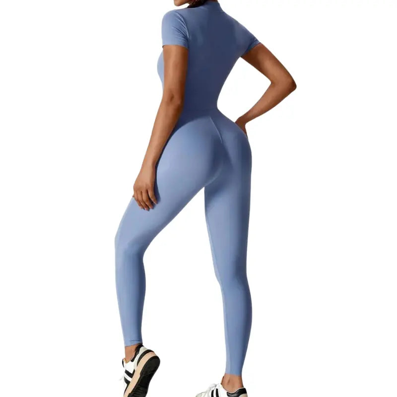 MunaWear - One-Pieces - Samantha – Slim-Fit Short Sleeve Sport Jumpsuit with Zipper for Yoga and Fitness - 