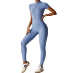 MunaWear - One-Pieces - Samantha – Slim-Fit Short Sleeve Sport Jumpsuit with Zipper for Yoga and Fitness - 