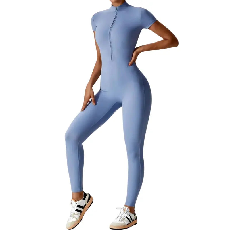 MunaWear - One-Pieces - Samantha – Slim-Fit Short Sleeve Sport Jumpsuit with Zipper for Yoga and Fitness - 