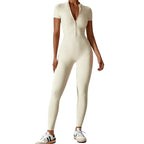 MunaWear - One-Pieces - Samantha – Slim-Fit Short Sleeve Sport Jumpsuit with Zipper for Yoga and Fitness - 