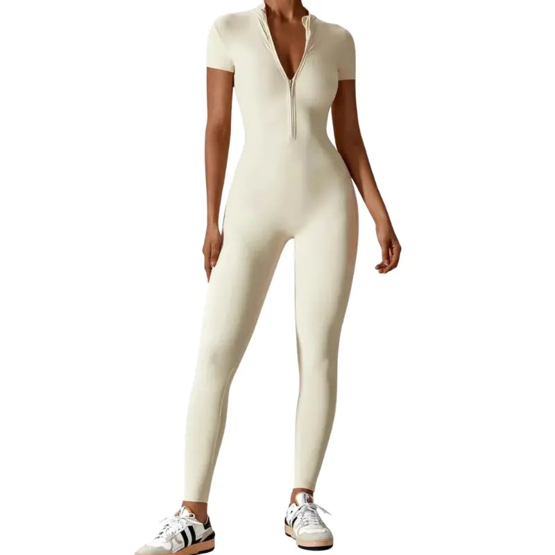 MunaWear - One-Pieces - Samantha – Slim-Fit Short Sleeve Sport Jumpsuit with Zipper for Yoga and Fitness - 