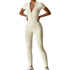 MunaWear - One-Pieces - Samantha – Slim-Fit Short Sleeve Sport Jumpsuit with Zipper for Yoga and Fitness - 