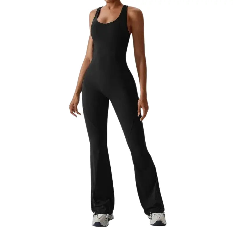MunaWear - One-Pieces - Sierra - Chic Open-Rug Flared Jumpsuit for Effortless Athleisure Style - 