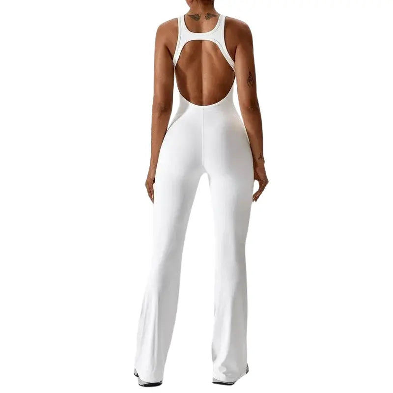 MunaWear - One-Pieces - Sierra - Chic Open-Rug Flared Jumpsuit for Effortless Athleisure Style - 