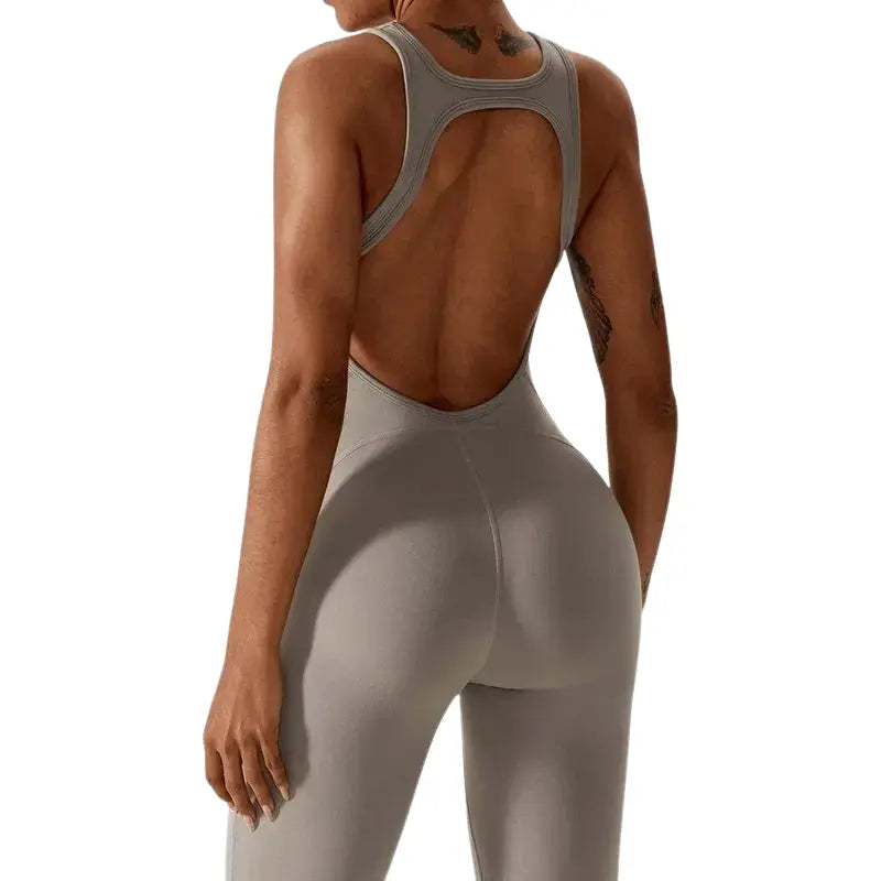 MunaWear - One-Pieces - Sierra - Chic Open-Rug Flared Jumpsuit for Effortless Athleisure Style - 