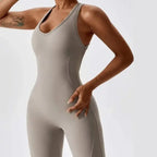 MunaWear - One-Pieces - Sierra - Chic Open-Rug Flared Jumpsuit for Effortless Athleisure Style - 