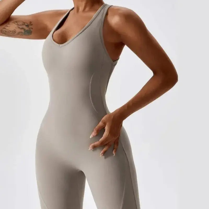 MunaWear - One-Pieces - Sierra - Chic Open-Rug Flared Jumpsuit for Effortless Athleisure Style - 