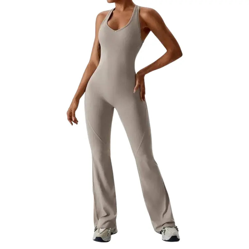 MunaWear - One-Pieces - Sierra - Chic Open-Rug Flared Jumpsuit for Effortless Athleisure Style - 
