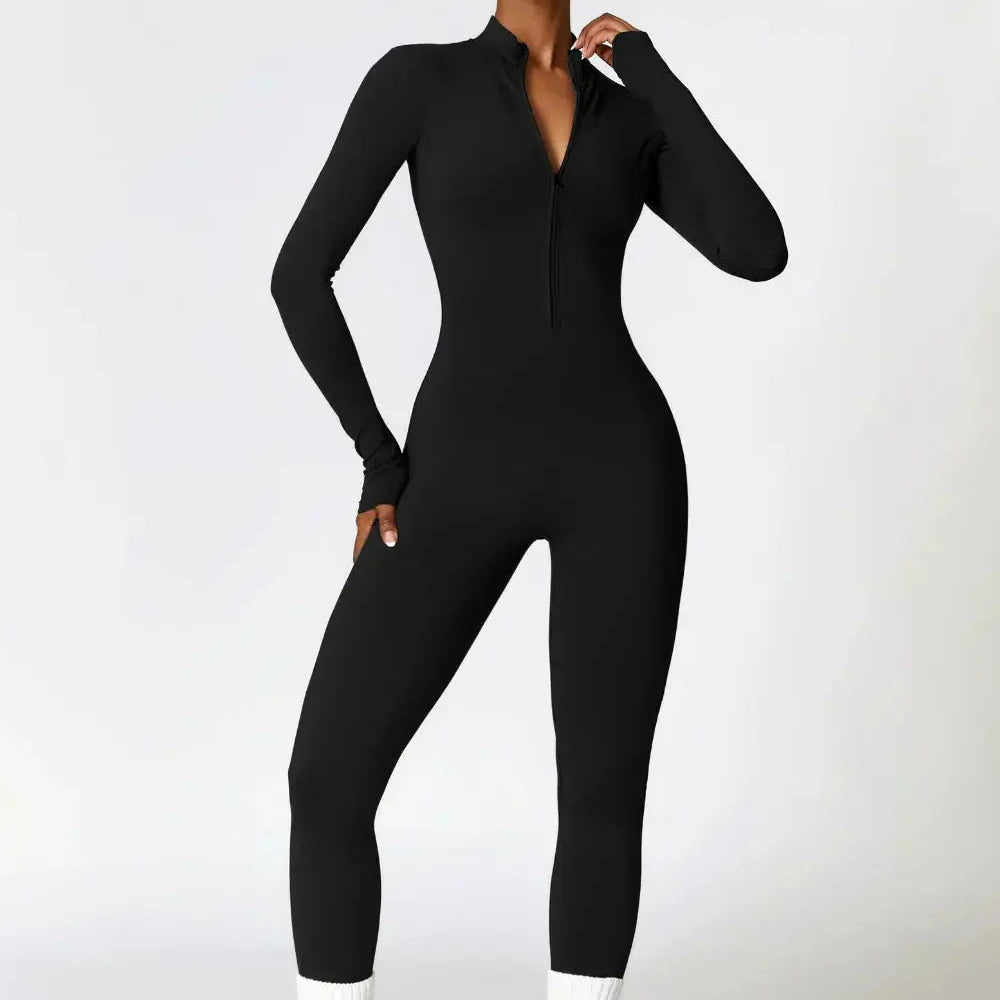 MunaWear  One-Pieces  Sophie - Black Slim-Fit Jumpsuit for Women with Superstretch Comfort and Soft Fleece Lining  Black-XL