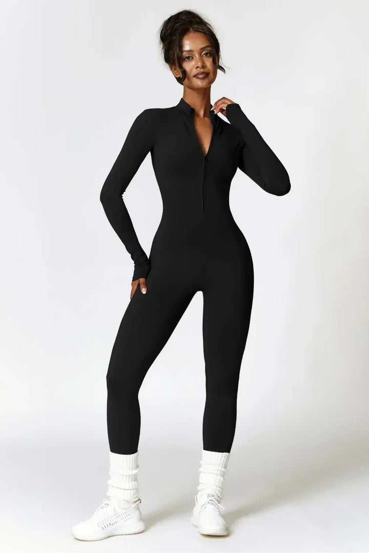 MunaWear  One-Pieces  Sophie - Black Slim-Fit Jumpsuit for Women with Superstretch Comfort and Soft Fleece Lining  Black-XL